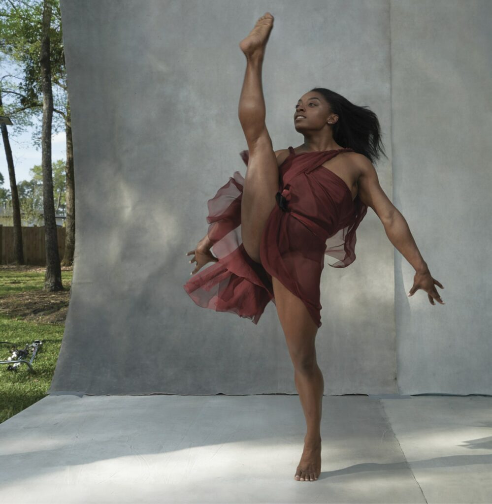 Biles is widely regarded as the greatest gymnast of all time. In the individual all-around category, she hasn’t lost a competition since 2013. Dior Haute Couture dress.